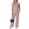 image:imageGRECERELLE Womens Summer 2 Piece Outfits Wide Leg Pants Lounge SetRose Pink