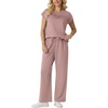 image:imageGRECERELLE Womens Summer 2 Piece Outfits Wide Leg Pants Lounge SetRose Pink