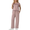image:imageGRECERELLE Womens Summer 2 Piece Outfits Wide Leg Pants Lounge SetRose Pink