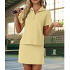 image:imageGRECERELLE Womens Summer 2 Piece Skort Set Half Zip Short Sleeve Top amp Pocketed Tennis Skirt For Sports amp VacationsButter Yellow