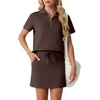 image:imageGRECERELLE Womens Summer 2 Piece Skort Set Half Zip Short Sleeve Top amp Pocketed Tennis Skirt For Sports amp VacationsDark Coffee