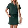 image:imageGRECERELLE Womens Summer 2 Piece Skort Set Half Zip Short Sleeve Top amp Pocketed Tennis Skirt For Sports amp VacationsDark Green