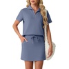 image:imageGRECERELLE Womens Summer 2 Piece Skort Set Half Zip Short Sleeve Top amp Pocketed Tennis Skirt For Sports amp VacationsDenim Blue