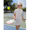 image:imageGRECERELLE Womens Summer 2 Piece Skort Set Half Zip Short Sleeve Top amp Pocketed Tennis Skirt For Sports amp VacationsOatmeal