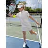 image:imageGRECERELLE Womens Summer 2 Piece Skort Set Half Zip Short Sleeve Top amp Pocketed Tennis Skirt For Sports amp VacationsOatmeal