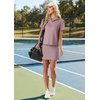 image:imageGRECERELLE Womens Summer 2 Piece Skort Set Half Zip Short Sleeve Top amp Pocketed Tennis Skirt For Sports amp VacationsRose Brown