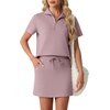 image:imageGRECERELLE Womens Summer 2 Piece Skort Set Half Zip Short Sleeve Top amp Pocketed Tennis Skirt For Sports amp VacationsRose Brown