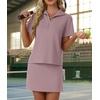 image:imageGRECERELLE Womens Summer 2 Piece Skort Set Half Zip Short Sleeve Top amp Pocketed Tennis Skirt For Sports amp VacationsRose Brown