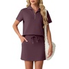 image:imageGRECERELLE Womens Summer 2 Piece Skort Set Half Zip Short Sleeve Top amp Pocketed Tennis Skirt For Sports amp VacationsRosewood