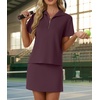 image:imageGRECERELLE Womens Summer 2 Piece Skort Set Half Zip Short Sleeve Top amp Pocketed Tennis Skirt For Sports amp VacationsRosewood