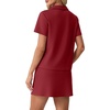 image:imageGRECERELLE Womens Summer 2 Piece Skort Set Half Zip Short Sleeve Top amp Pocketed Tennis Skirt For Sports amp VacationsWine Red