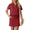 image:imageGRECERELLE Womens Summer 2 Piece Skort Set Half Zip Short Sleeve Top amp Pocketed Tennis Skirt For Sports amp VacationsWine Red