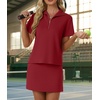 image:imageGRECERELLE Womens Summer 2 Piece Skort Set Half Zip Short Sleeve Top amp Pocketed Tennis Skirt For Sports amp VacationsWine Red