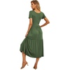 image:imageGRECERELLE Womens Summer Casual Short Sleeve Crewneck Tiered Flowy Maxi Long Dress with Pockets S2XLArmy Green