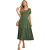 image:imageGRECERELLE Womens Summer Casual Short Sleeve Crewneck Tiered Flowy Maxi Long Dress with Pockets S2XLArmy Green