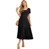 image:imageGRECERELLE Womens Summer Casual Short Sleeve Crewneck Tiered Flowy Maxi Long Dress with Pockets S2XLBlack