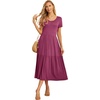 image:imageGRECERELLE Womens Summer Casual Short Sleeve Crewneck Tiered Flowy Maxi Long Dress with Pockets S2XLRed Gray
