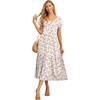 image:imageGRECERELLE Womens Summer Casual Short Sleeve Crewneck Tiered Flowy Maxi Long Dress with Pockets S2XLWhite Pink Rose