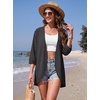 image:imageGRECERELLE Womens Summer Lightweight 34 Sleeve Cardigan Open Front Casual Loose Kimono Cover Ups with PocketsBlack