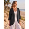 image:imageGRECERELLE Womens Summer Lightweight 34 Sleeve Cardigan Open Front Casual Loose Kimono Cover Ups with PocketsBlack
