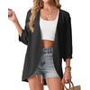 image:imageGRECERELLE Womens Summer Lightweight 34 Sleeve Cardigan Open Front Casual Loose Kimono Cover Ups with PocketsBlack