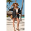 image:imageGRECERELLE Womens Summer Lightweight 34 Sleeve Cardigan Open Front Casual Loose Kimono Cover Ups with PocketsBlack