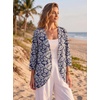 image:imageGRECERELLE Womens Summer Lightweight 34 Sleeve Cardigan Open Front Casual Loose Kimono Cover Ups with PocketsDark Blue Palm Leaf