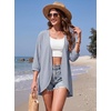 image:imageGRECERELLE Womens Summer Lightweight 34 Sleeve Cardigan Open Front Casual Loose Kimono Cover Ups with PocketsHaze Blue