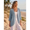 image:imageGRECERELLE Womens Summer Lightweight 34 Sleeve Cardigan Open Front Casual Loose Kimono Cover Ups with PocketsHaze Blue