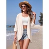 image:imageGRECERELLE Womens Summer Lightweight 34 Sleeve Cardigan Open Front Casual Loose Kimono Cover Ups with PocketsIvory White