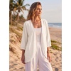 image:imageGRECERELLE Womens Summer Lightweight 34 Sleeve Cardigan Open Front Casual Loose Kimono Cover Ups with PocketsIvory White