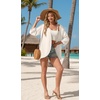 image:imageGRECERELLE Womens Summer Lightweight 34 Sleeve Cardigan Open Front Casual Loose Kimono Cover Ups with PocketsIvory White