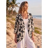 image:imageGRECERELLE Womens Summer Lightweight 34 Sleeve Cardigan Open Front Casual Loose Kimono Cover Ups with PocketsKhaki Black Flower