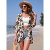 image:imageGRECERELLE Womens Summer Lightweight 34 Sleeve Cardigan Open Front Casual Loose Kimono Cover Ups with PocketsKhaki Black Flower