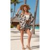 image:imageGRECERELLE Womens Summer Lightweight 34 Sleeve Cardigan Open Front Casual Loose Kimono Cover Ups with PocketsKhaki Black Flower