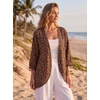 image:imageGRECERELLE Womens Summer Lightweight 34 Sleeve Cardigan Open Front Casual Loose Kimono Cover Ups with PocketsLd Coffee