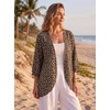 image:imageGRECERELLE Womens Summer Lightweight 34 Sleeve Cardigan Open Front Casual Loose Kimono Cover Ups with PocketsLd Dark Khaki