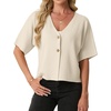 image:imageGRECERELLE Womens Summer Lightweight Short Sleeve Cardigans Open Front V Neck Casual Knit Button Down SweaterApricot