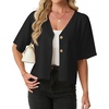 image:imageGRECERELLE Womens Summer Lightweight Short Sleeve Cardigans Open Front V Neck Casual Knit Button Down SweaterBlack