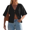 image:imageGRECERELLE Womens Summer Lightweight Short Sleeve Cardigans Open Front V Neck Casual Knit Button Down SweaterBlack