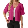 image:imageGRECERELLE Womens Summer Lightweight Short Sleeve Cardigans Open Front V Neck Casual Knit Button Down SweaterHot Pink