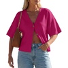 image:imageGRECERELLE Womens Summer Lightweight Short Sleeve Cardigans Open Front V Neck Casual Knit Button Down SweaterHot Pink