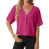 image:imageGRECERELLE Womens Summer Lightweight Short Sleeve Cardigans Open Front V Neck Casual Knit Button Down SweaterHot Pink