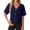 image:imageGRECERELLE Womens Summer Lightweight Short Sleeve Cardigans Open Front V Neck Casual Knit Button Down SweaterNavy Blue