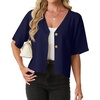 image:imageGRECERELLE Womens Summer Lightweight Short Sleeve Cardigans Open Front V Neck Casual Knit Button Down SweaterNavy Blue