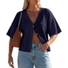 image:imageGRECERELLE Womens Summer Lightweight Short Sleeve Cardigans Open Front V Neck Casual Knit Button Down SweaterNavy Blue