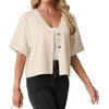 image:imageGRECERELLE Womens Summer Lightweight Short Sleeve Cardigans Open Front V Neck Casual Knit Button Down SweaterOatmeal