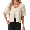 image:imageGRECERELLE Womens Summer Lightweight Short Sleeve Cardigans Open Front V Neck Casual Knit Button Down SweaterOatmeal