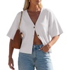 image:imageGRECERELLE Womens Summer Lightweight Short Sleeve Cardigans Open Front V Neck Casual Knit Button Down SweaterWhite