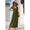 image:imageGRECERELLE Womens Summer Long Maxi Dresses 2026 Short Sleeve V Neck Casual Button Dress with PocketsAmry Green